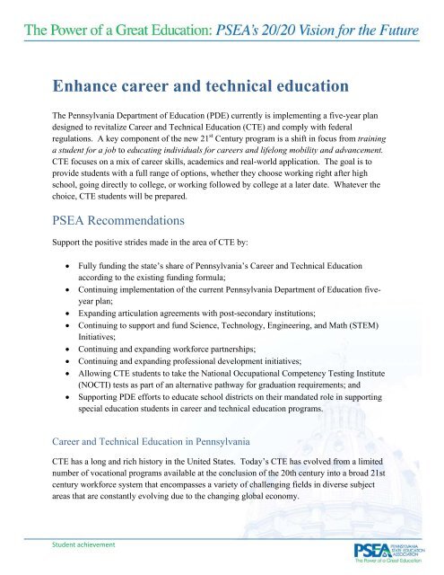 Enhance career and technical education - PSEA