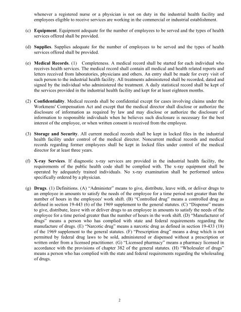 state of connecticut regulations pertaining to industrial health facilities