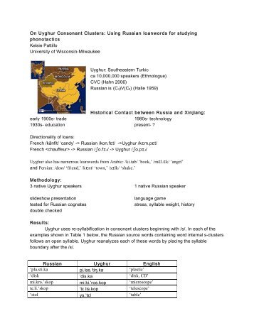 On Uyghur Consonant Clusters - CUNY Phonology Forum