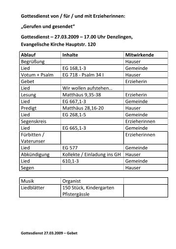 Gottesdienst von / für / und mit Erzieherinnen