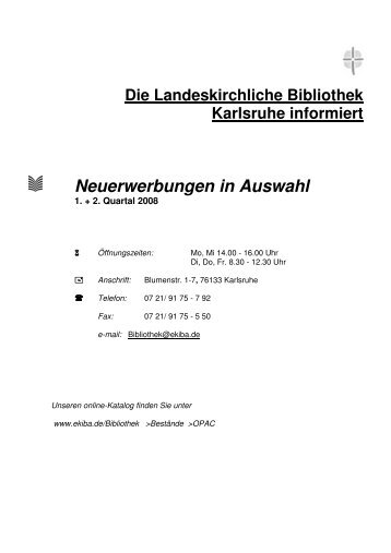 Die Landeskirchliche Bibliothek Karlsruhe informiert ...