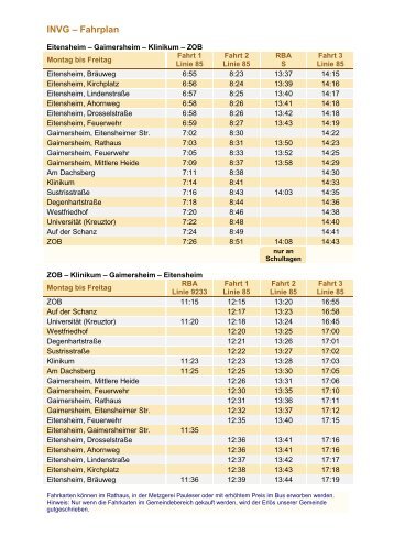 INVG Ã¢ÂÂ Fahrplan - Eitensheim