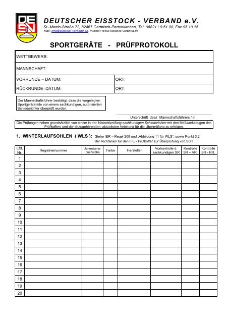 PRÜFPROTOKOLL - deutscher eisstock - verband ev