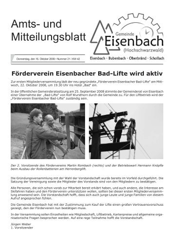 Förderverein Eisenbacher Bad-Lifte wird aktiv - Gemeinde Eisenbach