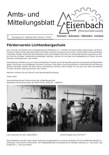 Förderverein Lichtenbergschule - Gemeinde Eisenbach