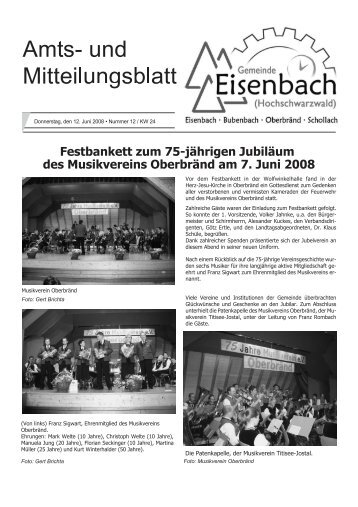 Festbankett zum 75-jährigen Jubiläum des Musikvereins Oberbränd ...