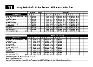Busfahrplan (Ausschnitt - Hohe Sonne). - Eisenach Online