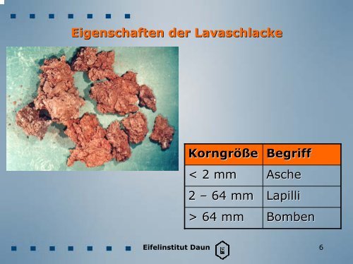 Bodenmechanische Eigenschaften von Lava - Eifelinstitut W. Lappe