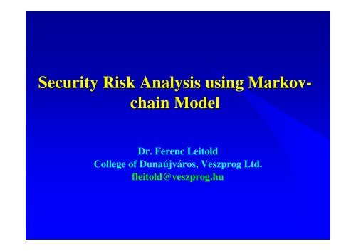 Security Risk Analysis using Markov- chain Model - Eicar