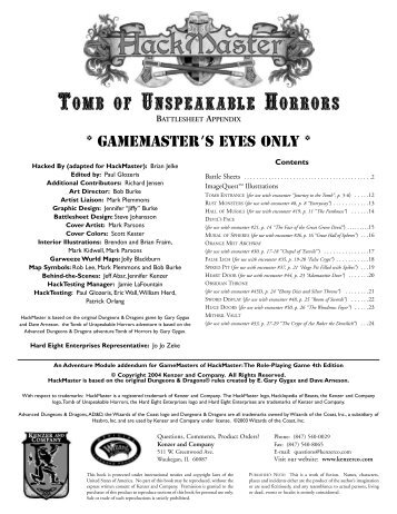 Tomb of Unspeakable Horrors battlesheet - Kenzer & Company