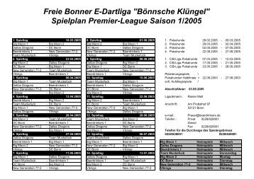 Freie Bonner E-Dartliga "Bönnsche Klüngel" Spielplan Premier ...