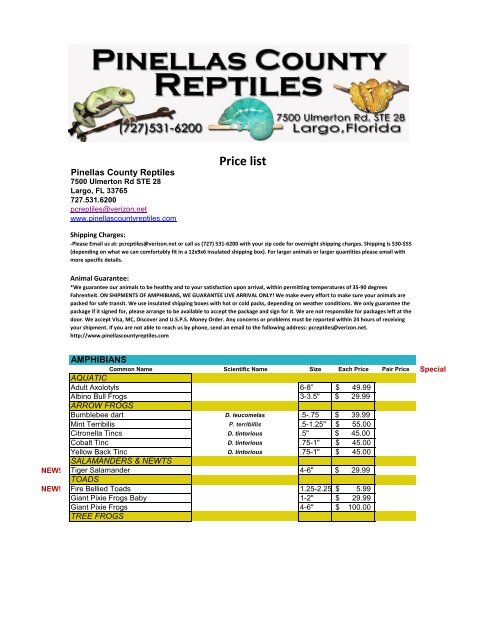 Price list - Pinellas County Reptiles