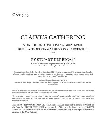 ONW3-03 - Glaive's Gathering - Stuart Kerrigan's Homepage