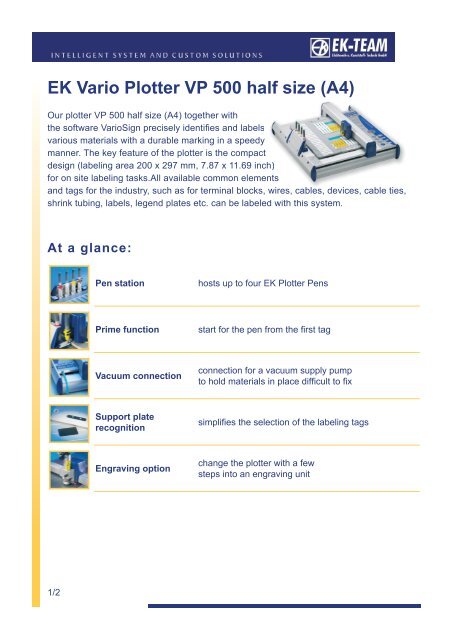 EK Vario Plotter VP 500 half size (A4) At a glance - EK-Team