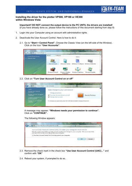 Installation Guide for Device Driver Windows Vista - EK-Team