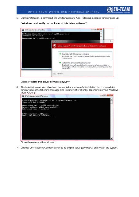 Installation Guide for Device Driver Windows Vista - EK-Team