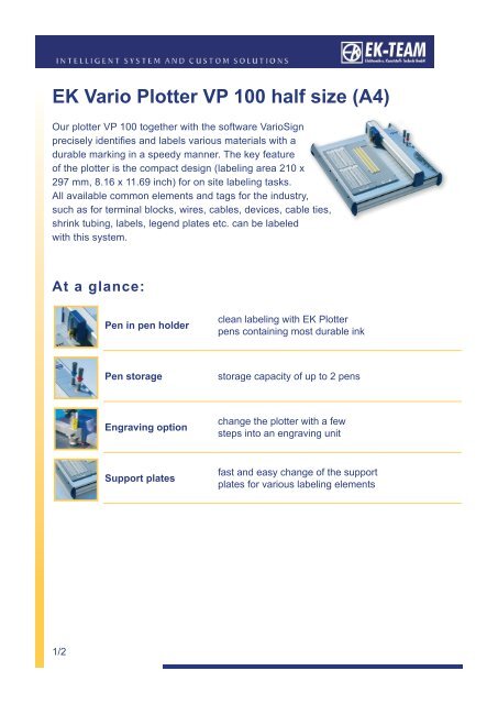 EK Vario Plotter VP 100 half size (A4) At a glance - EK-Team