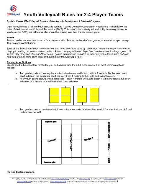 Youth Volleyball Rules for 2-4 Player Teams - Eastside Volleyball Club