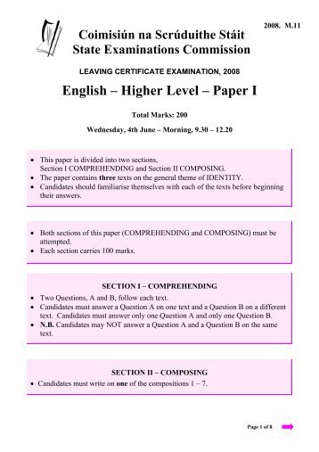 English – Higher Level – Paper I - Examinations.ie
