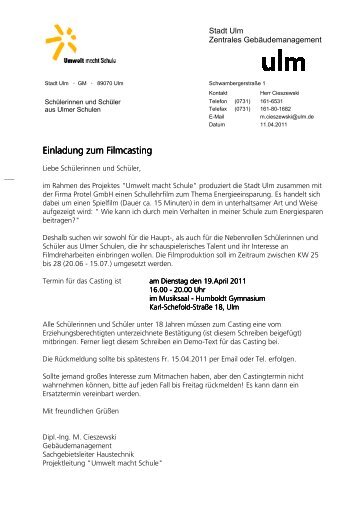 Einladung zum Filmcasting Einladung zum Filmcasting - Ulm