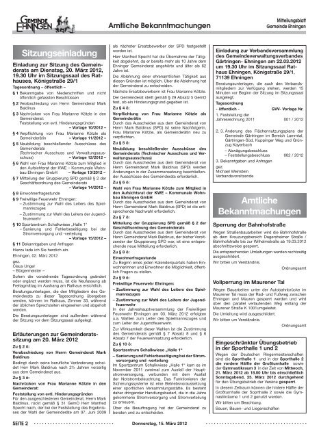 Mitteilungsblatt vom 15.03.2012 - Ehningen