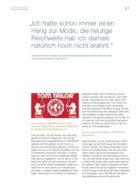 „Ich hatte schon immer einen Hang zur Mode, die ... - Tom Tailor