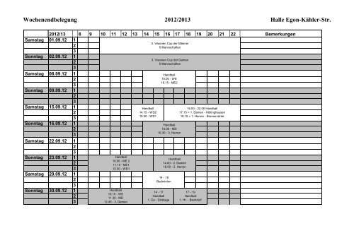 Wochenendbelegung 2012/2013 Halle Egon ... - TuS Komet Arsten