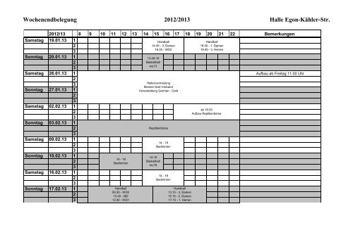 Wochenendbelegung 2012/2013 Halle Egon ... - TuS Komet Arsten