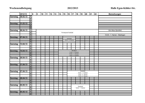 Wochenendbelegung 2012/2013 Halle Egon ... - TuS Komet Arsten