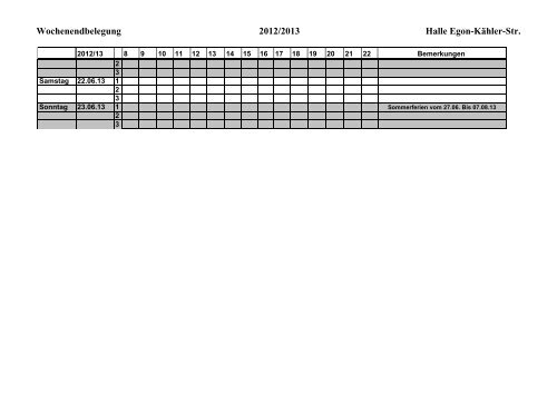 Wochenendbelegung 2012/2013 Halle Egon ... - TuS Komet Arsten