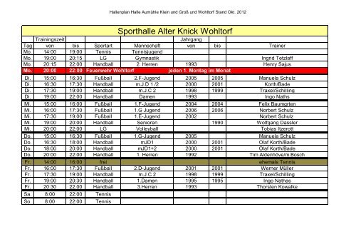 Hallenbelegung Winter 2012 / 13 - Tus Aumühle-Wohltorf Handball