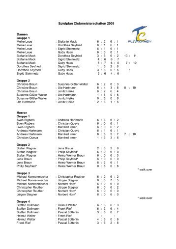 Damen Herren Spielplan Clubmeisterschaften 2009