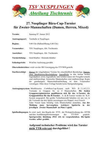 27. Nusplinger Bära-Cup-Turnier für Zweier ... - TSV Nusplingen