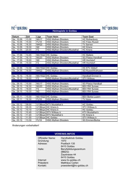 Infoflash August 2011 - Handballclub Goldau