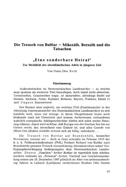 Franz Otto Roth, Die Treusch von Buttlar — Mikszäth