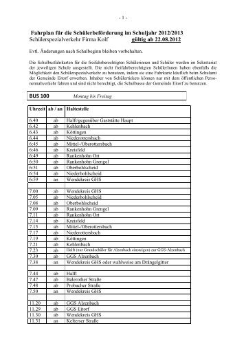 Fahrplan für die Schülerbeförderung im Schuljahr 2008/2009 - Eitorf