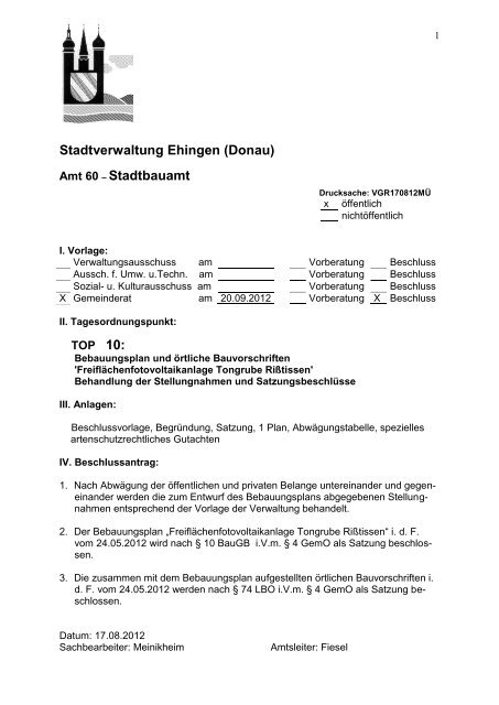 Spezielle artenschutzrechtliche Prüfung (saP) - Stadt Ehingen