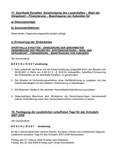 06. Gemeinderatssitzung vom 30. August 2007 - Gemeinde Raeren