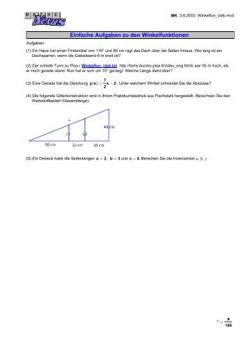 Einfache Aufgaben zu den Winkelfunktionen - MatheNexus