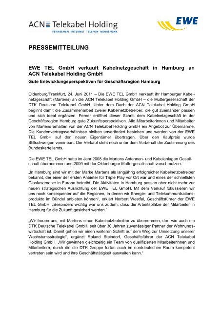 PRESSEMITTEILUNG - Martens Deutsche Telekabel
