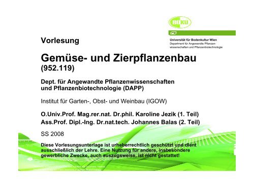 Gemüse- und Zierpflanzenbau - Boku