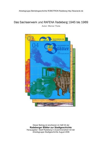 Das Sachsenwerk und RAFENA Radeberg 1945 bis 1969