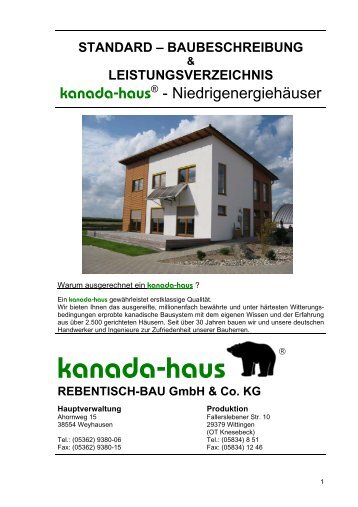 standard – baubeschreibung & leistungsverzeichnis - kanada-haus