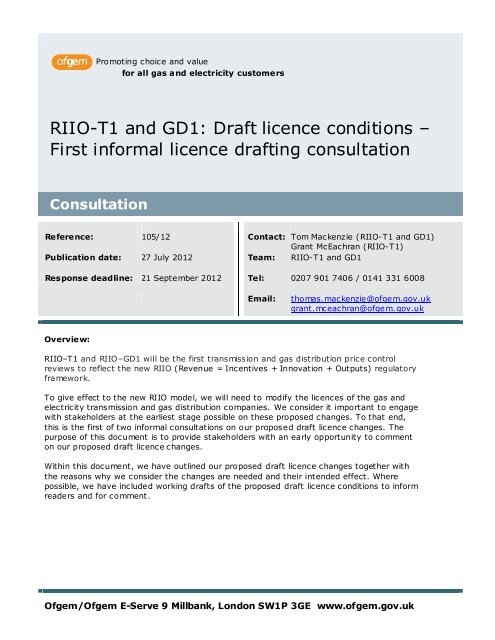RIIO-T1 and GD1: Draft licence conditions – First informal ... - Ofgem