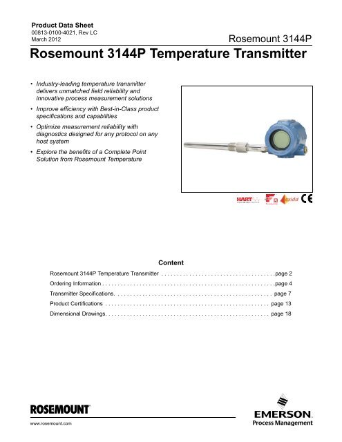 Rosemount 3144P Temperature Transmitter - Emerson Process ...