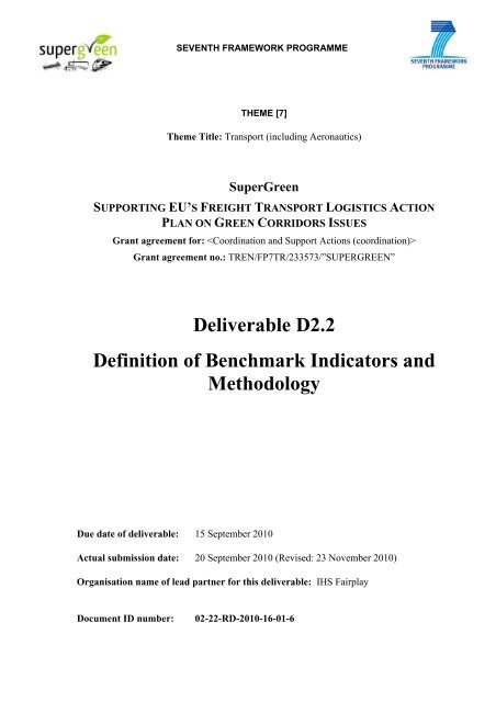 Deliverable D2 2 Definition Of Benchmark Indicators And Methodology