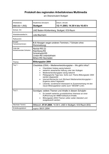 Protokoll des regionalen Arbeitskreises Multimedia - Schule und ...