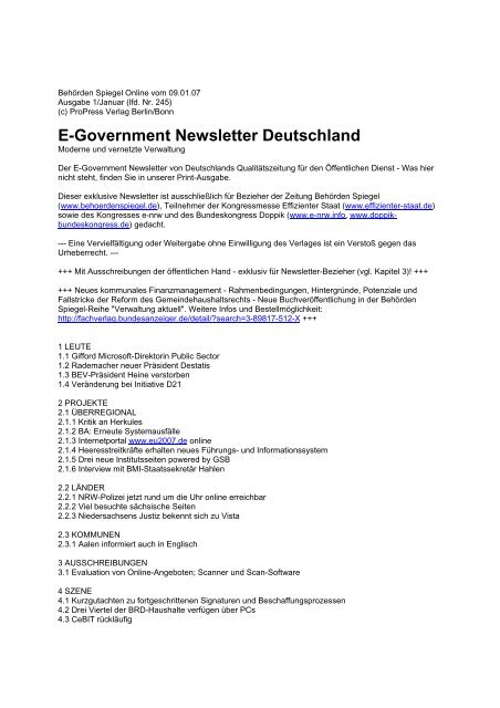 E-Government Newsletter Deutschland - Behörden Spiegel