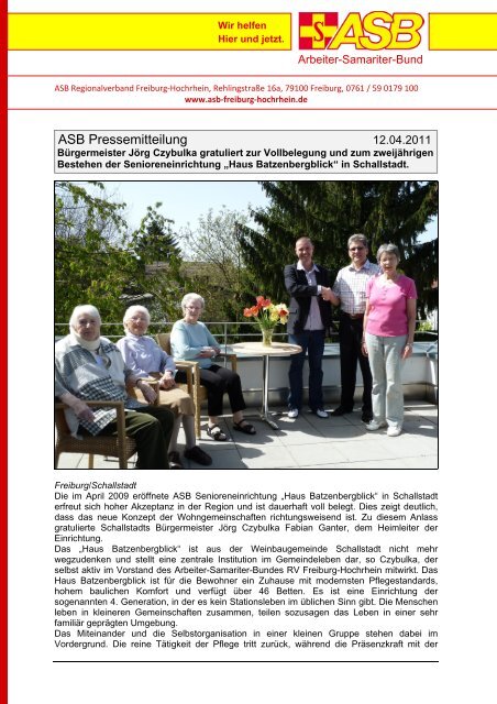 Burgermeister Jorg Czybulka Gratuliert Zur Vollbelegung Schallstadt