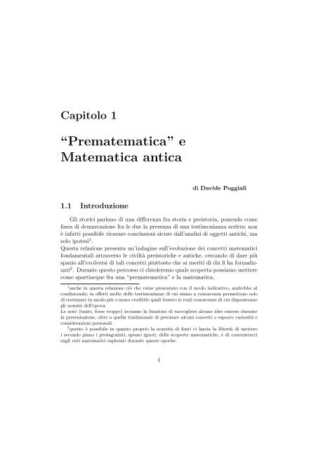 Capitolo 1 “Prematematica” e Matematica antica